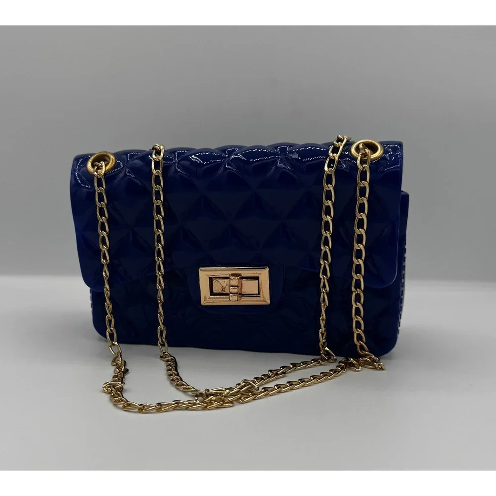 Jelly‎ Crossbody Bag Retro Womens Small Royal Blue Quilted Gold Chain